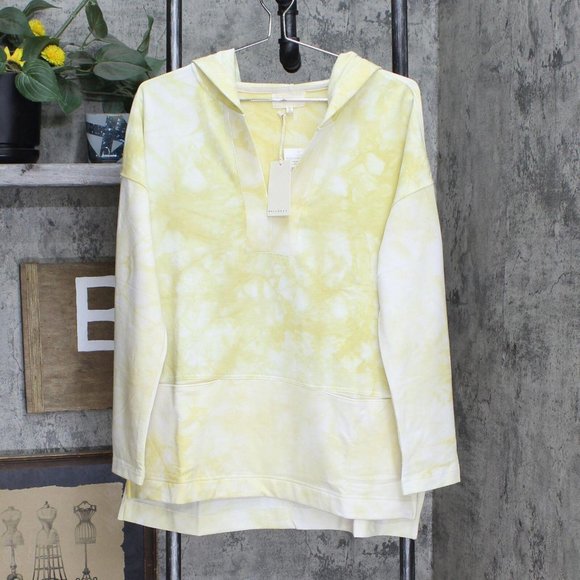 NWT Melloday Women's French Terry Tie Dye Hooded Pullover Top Medium Yellow - Picture 2 of 5